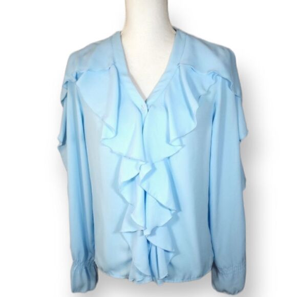 ESLEY BLUE RUFFLE BLOUSE SZ.S GUC - Picture 1 of 6